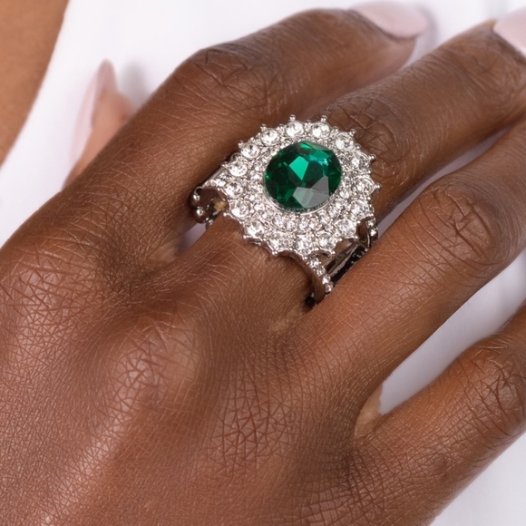 Layered Luminescence Green Ring  Size 5-9 Stretchy Rhinestones - Picture 2 of 4